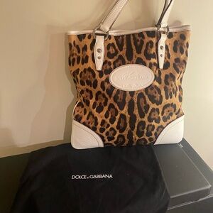 Dolce & Gabbana Animalier Brown Leopard Tote with white Accents W/COA